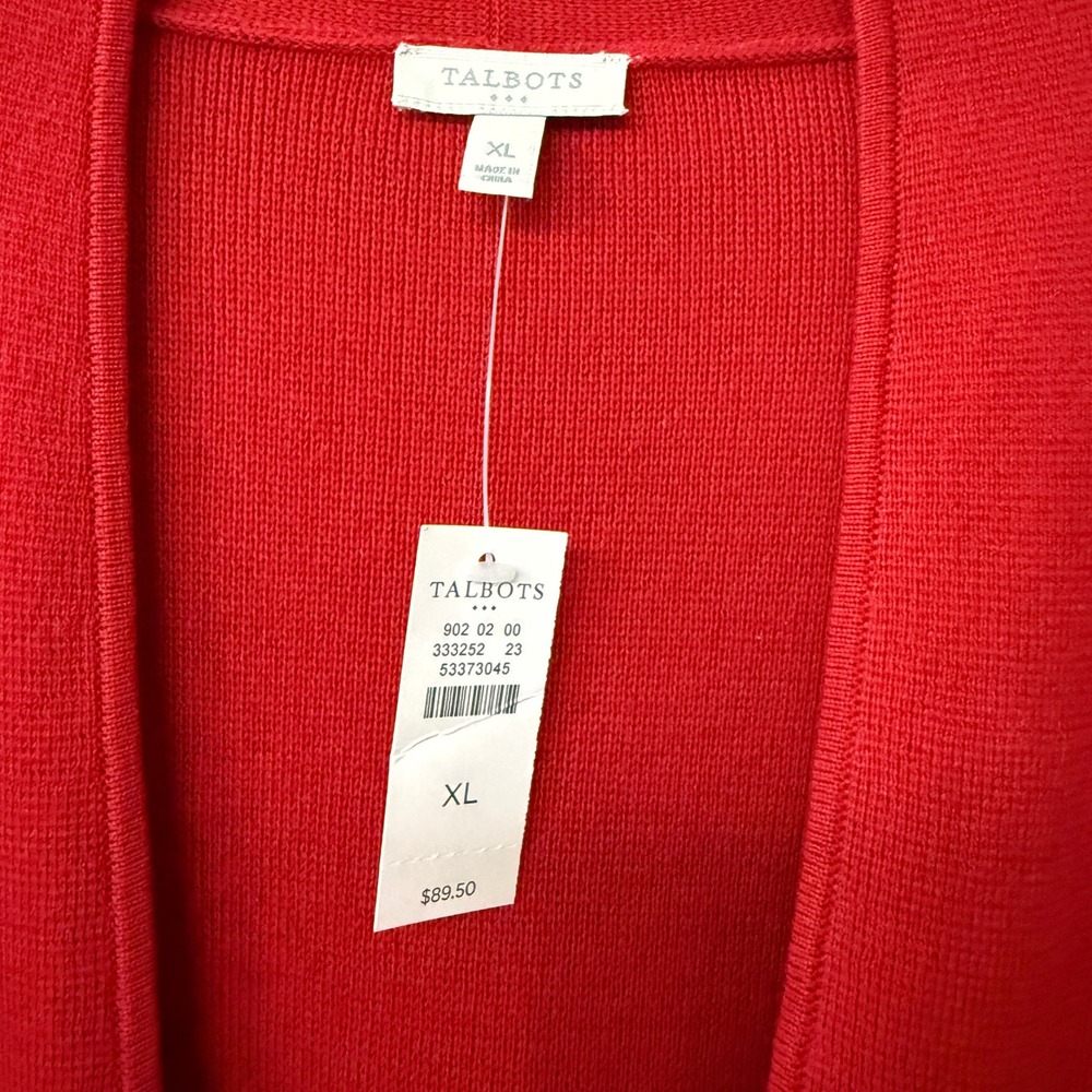 NWT Talbots Womens Open Front Longline Cardigan Cotton Size XL Red Knit Sweater - Picture 2 of 8